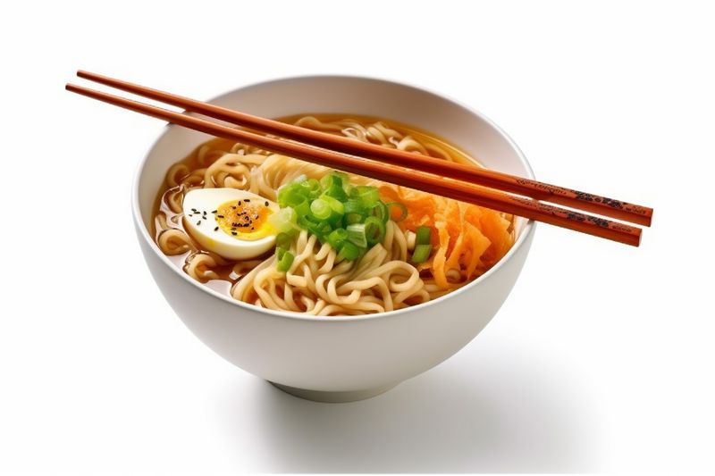 background asian ramen meal bowl soup food japanese ramen noodle white bowl. Generative AI.