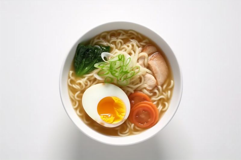 meal food bowl soup tasty white noodle ramen japanese background asian. Generative AI.