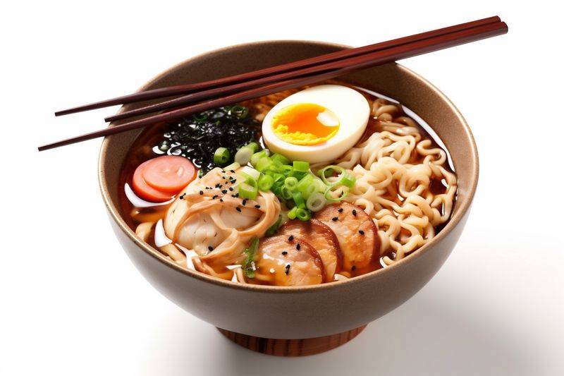 soup ramen background noodle meal asian spicy white bowl food japanese. Generative AI.