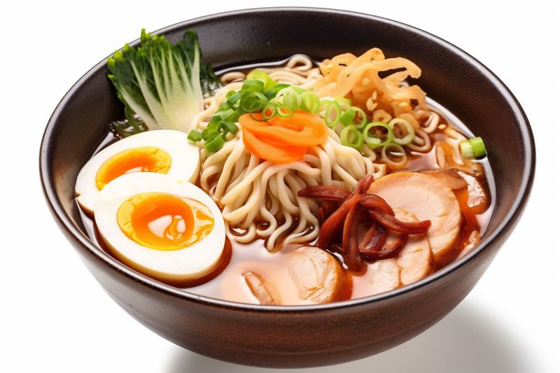 asian soup food meal background japanese white restaurant ramen bowl noodle. Generative AI.