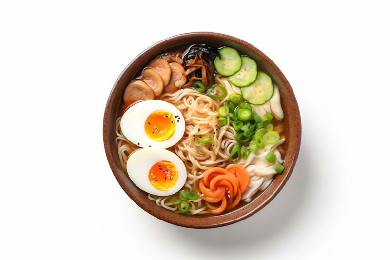 background tofu japanese white noodle meal soup ramen asian food bowl. Generative AI.