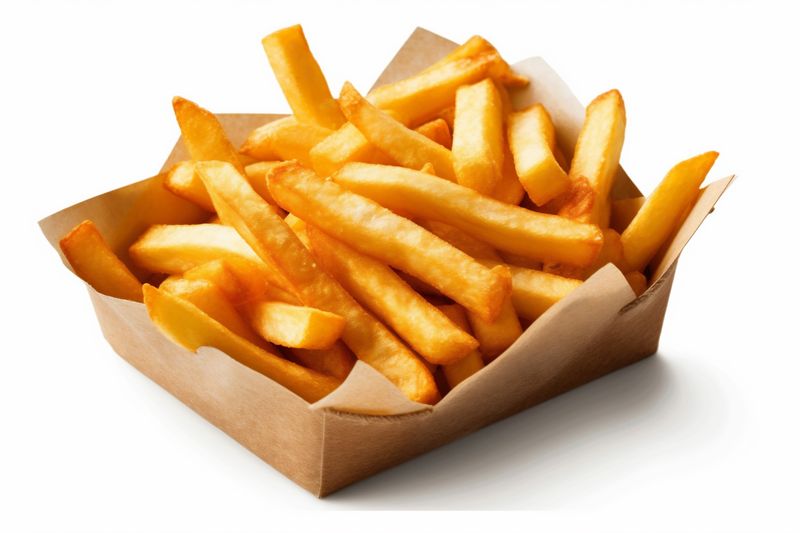 fry meal french potato fast snack fat yellow chip isolated. Generative AI.