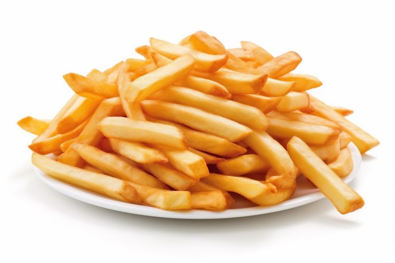 snack fat french fast potato fry isolated chip yellow meal. Generative AI.