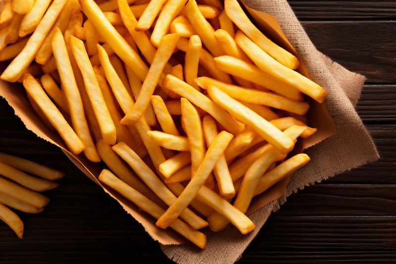 background fry meal tasty fat potato food french chip eat snack. Generative AI.