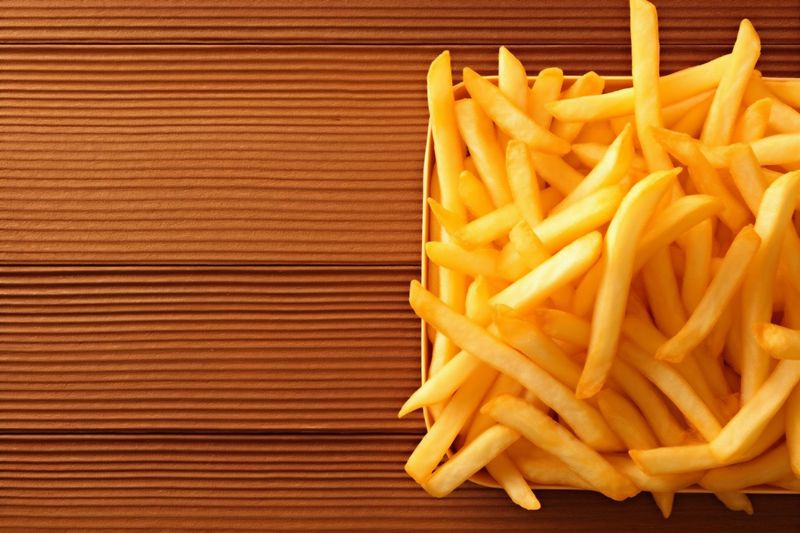 gold tasty background snack chip food french potato meal fat fry. Generative AI.