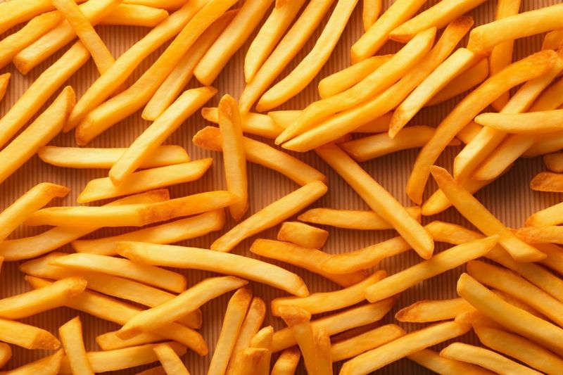 potato snack chip meal tasty french food crispy fat fry background. Generative AI.