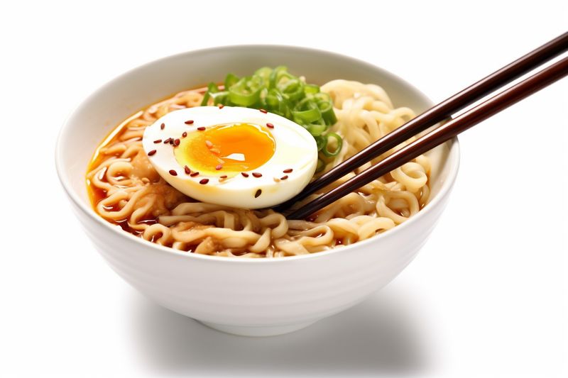 meal ramen noodle soup white asian fresh food japanese background bowl. Generative AI.
