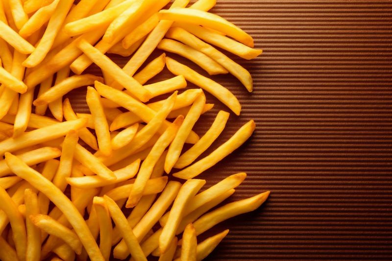 tasty salty potato snack meal fat fry french chip background food. Generative AI.