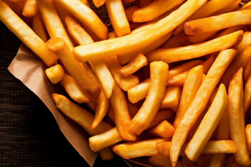 meal chip restaurant tasty fry french potato snack food fat background. Generative AI.