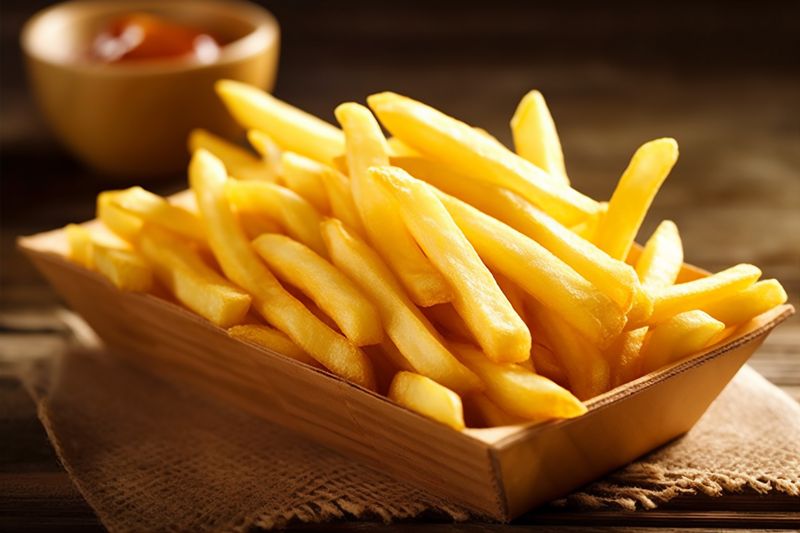 meal snack chip food background fry french tasty delicious fat potato. Generative AI.