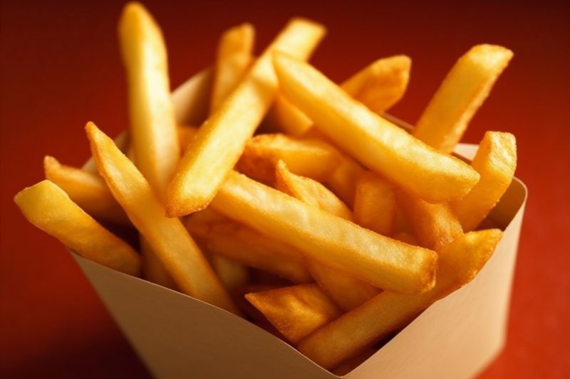 snack tasty fat french potato fry background food meal chip table. Generative AI.