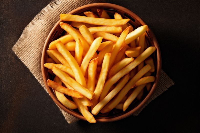 food tasty fresh fat fry chip potato meal background french snack. Generative AI.