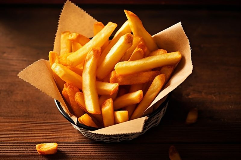 unhealthy background tasty potato food chip french meal fry snack fat. Generative AI.