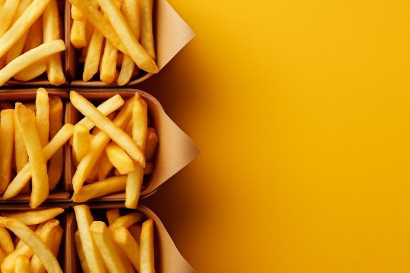 tasty snack french fry fat food fresh background chip potato meal. Generative AI.