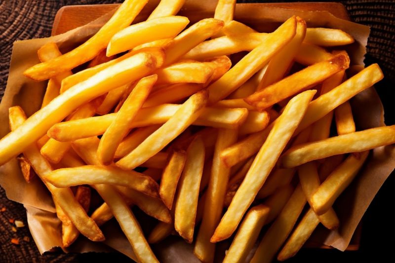 background french chip fry meal food snack potato dark fat tasty. Generative AI.