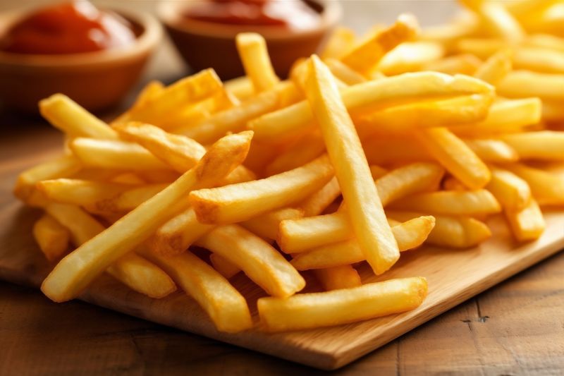 french fry chip fat closeup background snack meal food tasty potato. Generative AI.