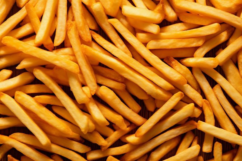 background meal food fat french copy fry snack potato chip space tasty. Generative AI.