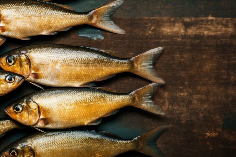 raw fresh seafood smoked meal healthy dinner background diet food fish. Generative AI.