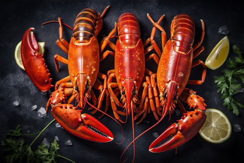food background seafood lobster claw crawfish crayfish cooked boiled red lunch. Generative AI.