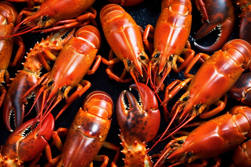 red claw nutrition crawfish boiled lobster cooked background crayfish seafood food. Generative AI.