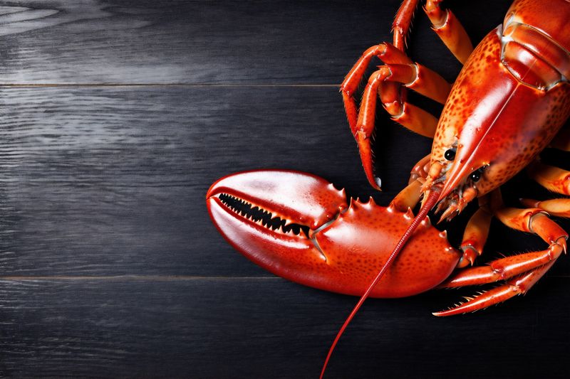 cooked boiled claw crayfish seafood crawfish background food red text lobster. Generative AI.