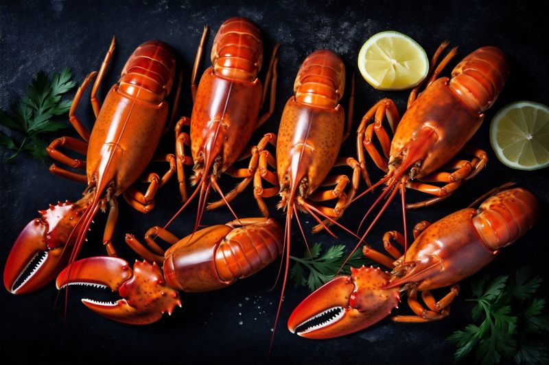 crawfish crayfish boiled meal background red lobster seafood cooked claw food. Generative AI.