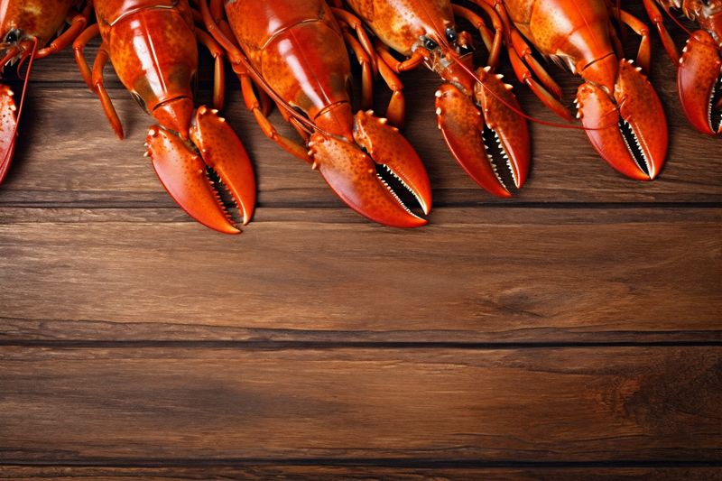 seafood crawfish claw lemon lobster food background crayfish boiled red cooked. Generative AI.