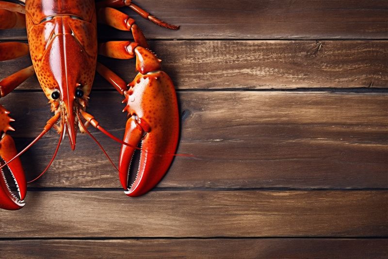 copy red seafood space background cooked claw crawfish lobster crayfish boiled food. Generative AI.