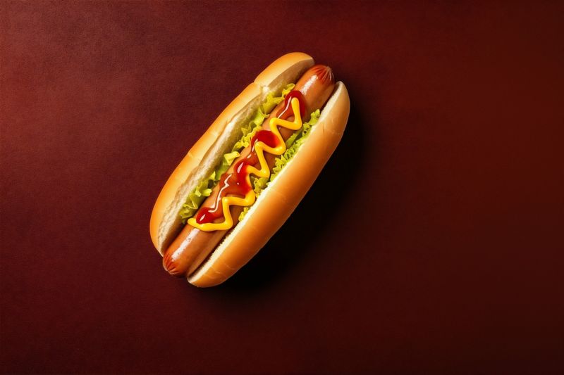 dog fast background sausage meat american food hot bread sauce grilled. Generative AI.