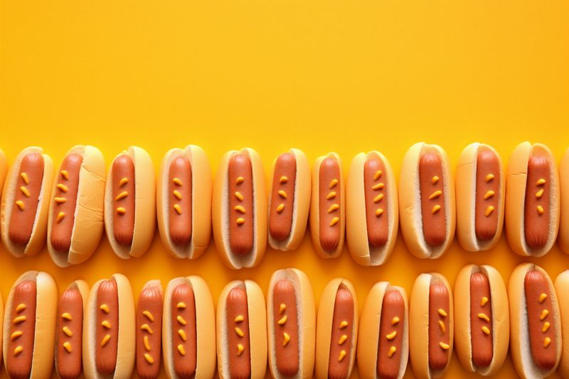 hot dog meal fast background food sauce sausage bread american meat. Generative AI.
