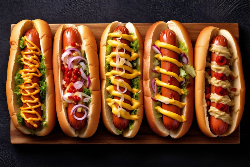 meat dog food fast grilled american bread sausage hot background sauce. Generative AI.