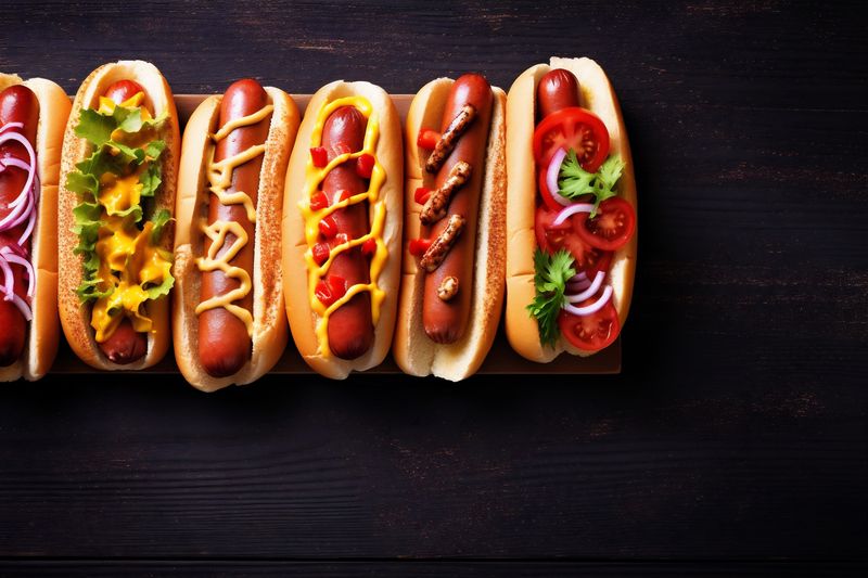 background dog hot traditional fast american food bread sauce sausage meat. Generative AI.