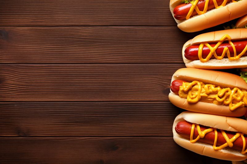 sausage dog sauce background fast tasty bread hot food meat american. Generative AI.