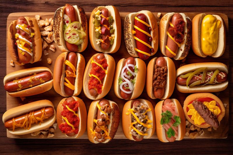 dog bread background sauce hot meat american food fast sausage vegetable. Generative AI.