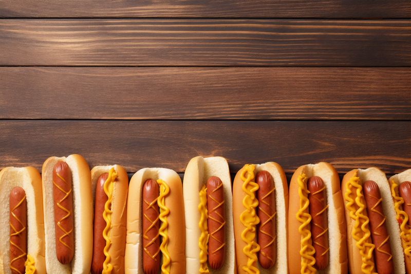 bread dog american sauce food background sausage hot ketchup meat fast. Generative AI.