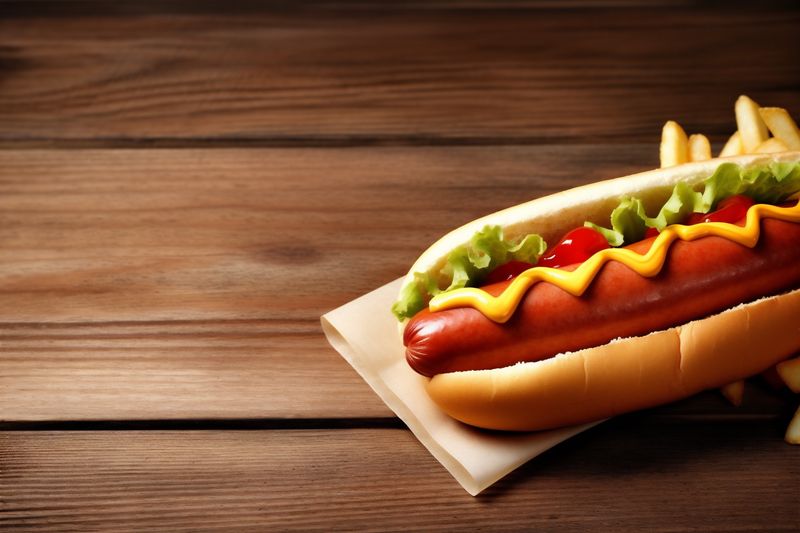 dog fast fat food sausage hot meat background sauce bread american. Generative AI.
