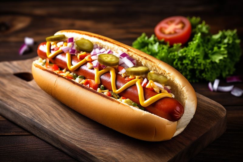 dog background sauce american hot sausage meat food barbecue fast bread. Generative AI.