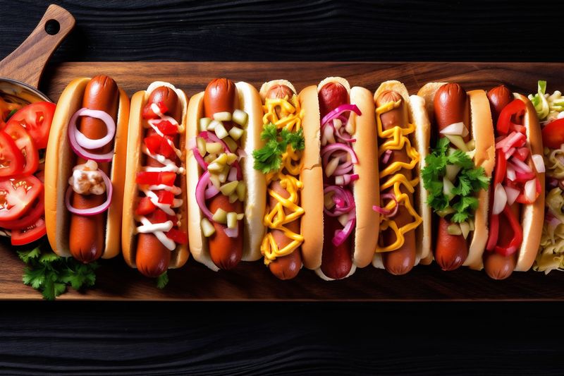 dog background sausage food frankfurter sauce meat bread fast hot american. Generative AI.