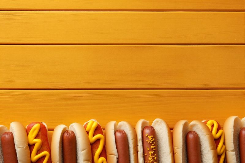 fast dog background sauce sausage american food lettuce bread meat hot. Generative AI.