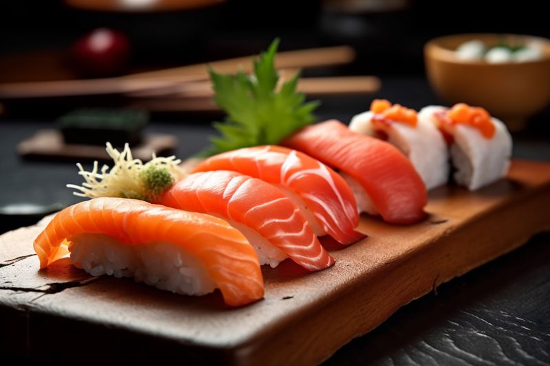 japan roll sushi set fish rice seafood meal japanese food. Generative AI.