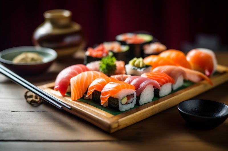 food meal sushi fish japan roll rice set seafood japanese. Generative AI.