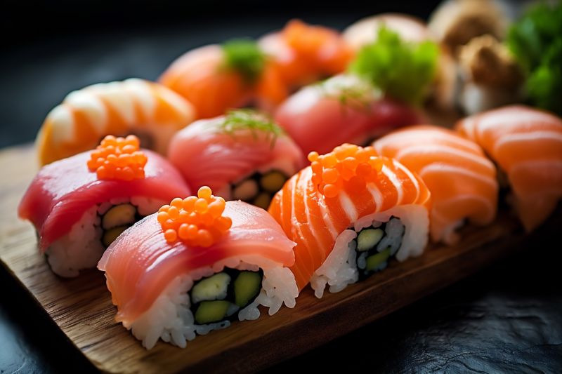 meal japan japanese food rice set fish sushi roll seafood. Generative AI.