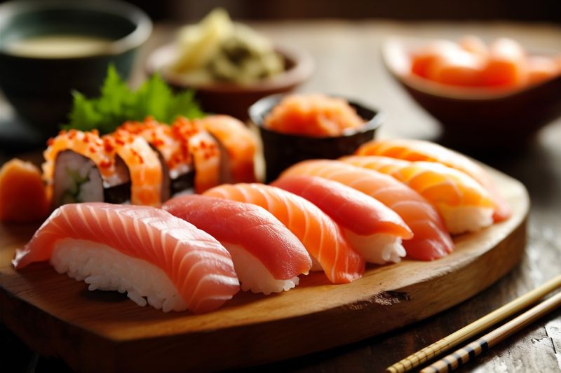 set japan rice sushi japanese meal roll food seafood fish. Generative AI.