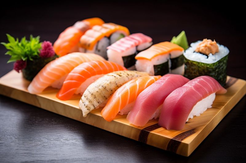 japan roll japanese seafood fish set rice meal food sushi. Generative AI.