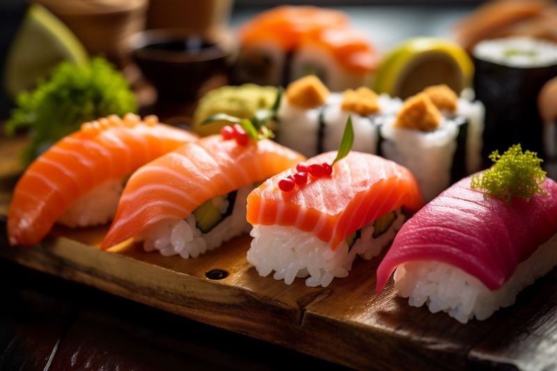 rice set sushi food seafood japan roll fish meal japanese. Generative AI.