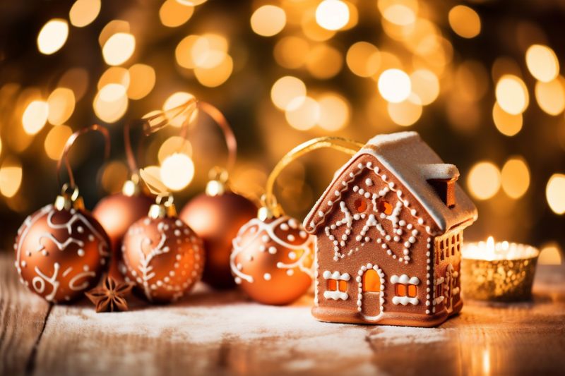 tree gold card christmas decoration year snowflakes holiday background christmas new greeting. Generative AI.