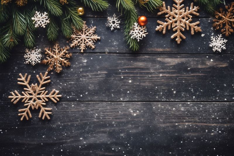 new christmas tree border card gold christmas year background holiday snowflakes decoration. Generative AI.