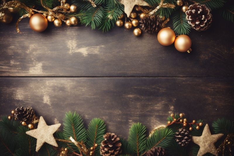 holiday christmas new card tree year gold bokeh snowflakes decoration background christmas. Generative AI.