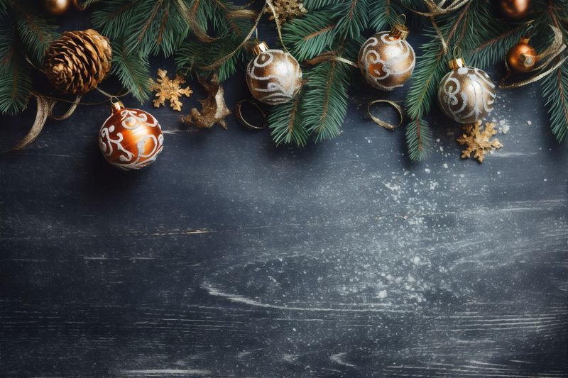 gold year background tree decoration christmas holiday christmas merry new card snowflakes. Generative AI.