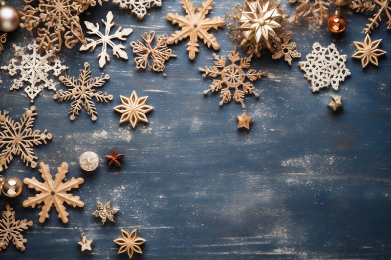 year snowflakes copy space card gold new holiday background christmas decoration christmas tree. Generative AI.